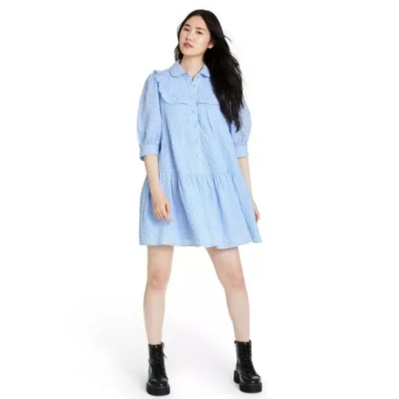 Sandy Liang Dresses & Skirts - Sandy Liang x Target Blue & White Gingham Check Cropped Sleeve Babydoll Dress